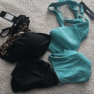 Fashion Nova Black Bikini Set with Leopard Accent